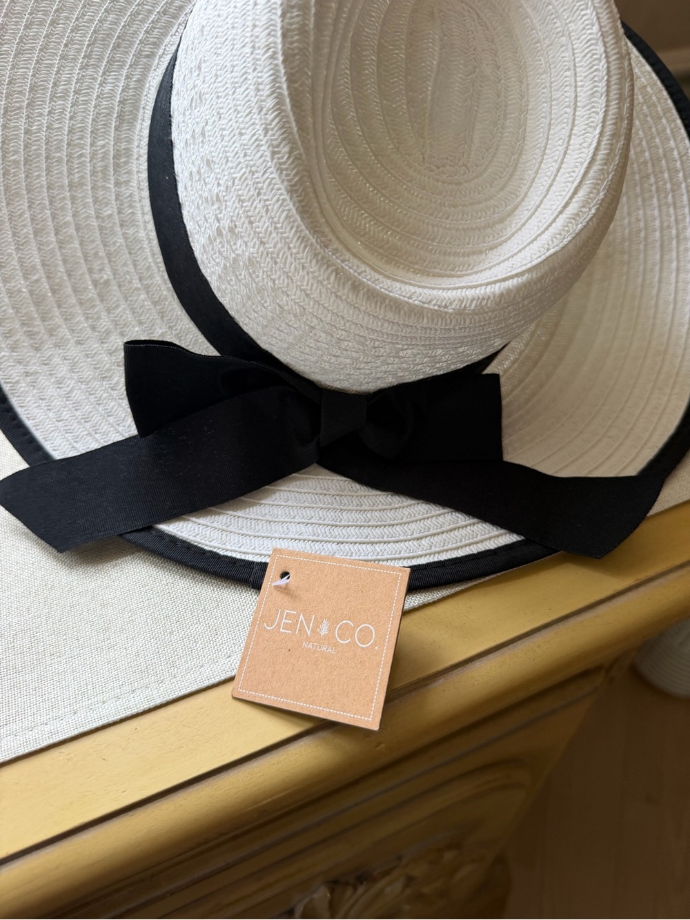 Classic White Straw Sun Hat with Black Ribbon - Picture 3 of 6